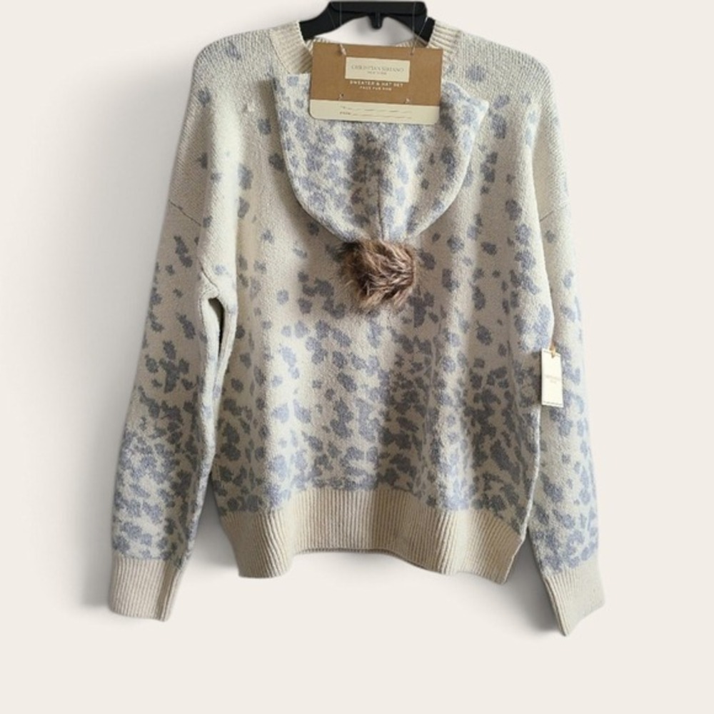 Christian Siriano NWT Women's Winter Holiday Sweater & Hat Gift Set Faux Fur Pom